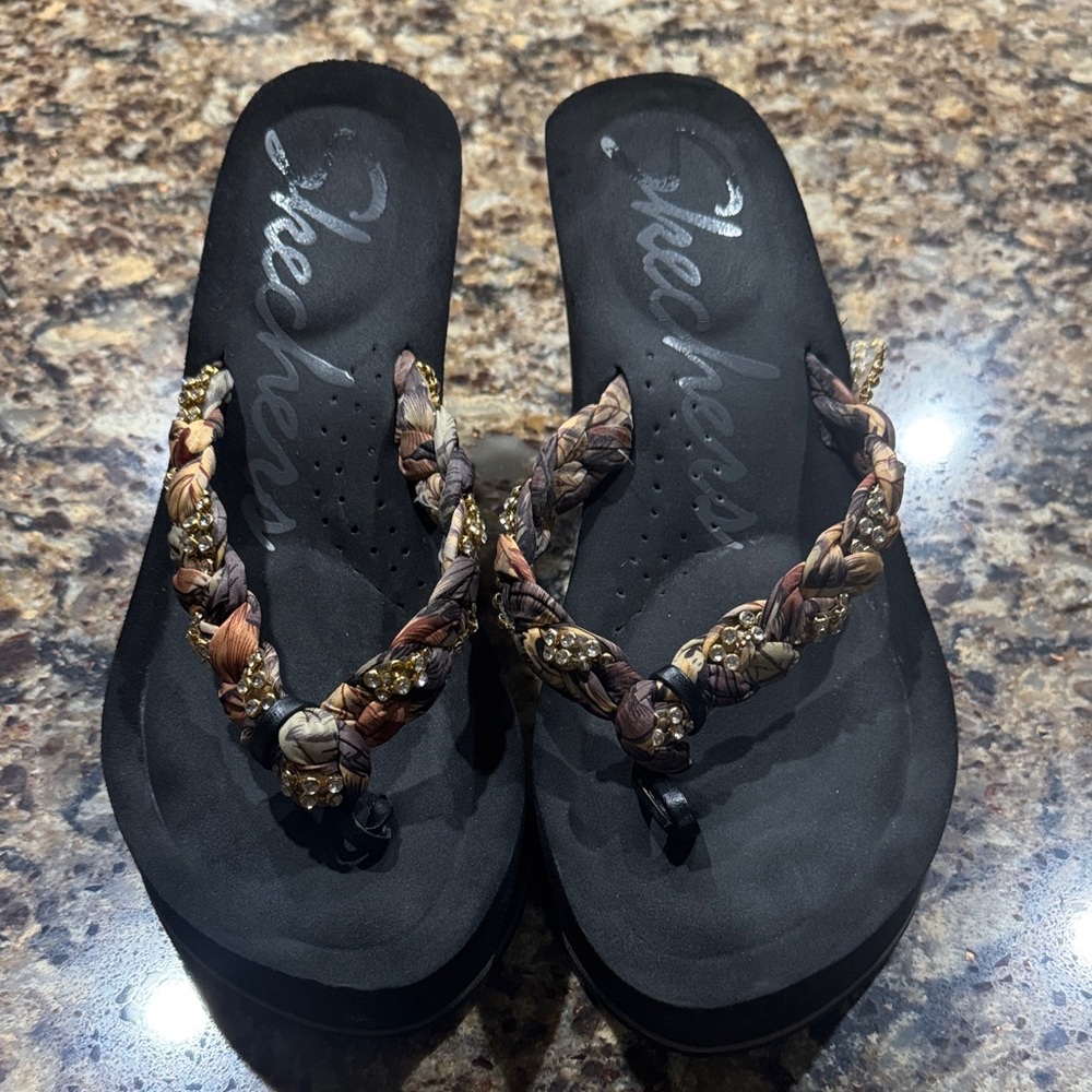 Skechers Black and Brown Braided Sandals